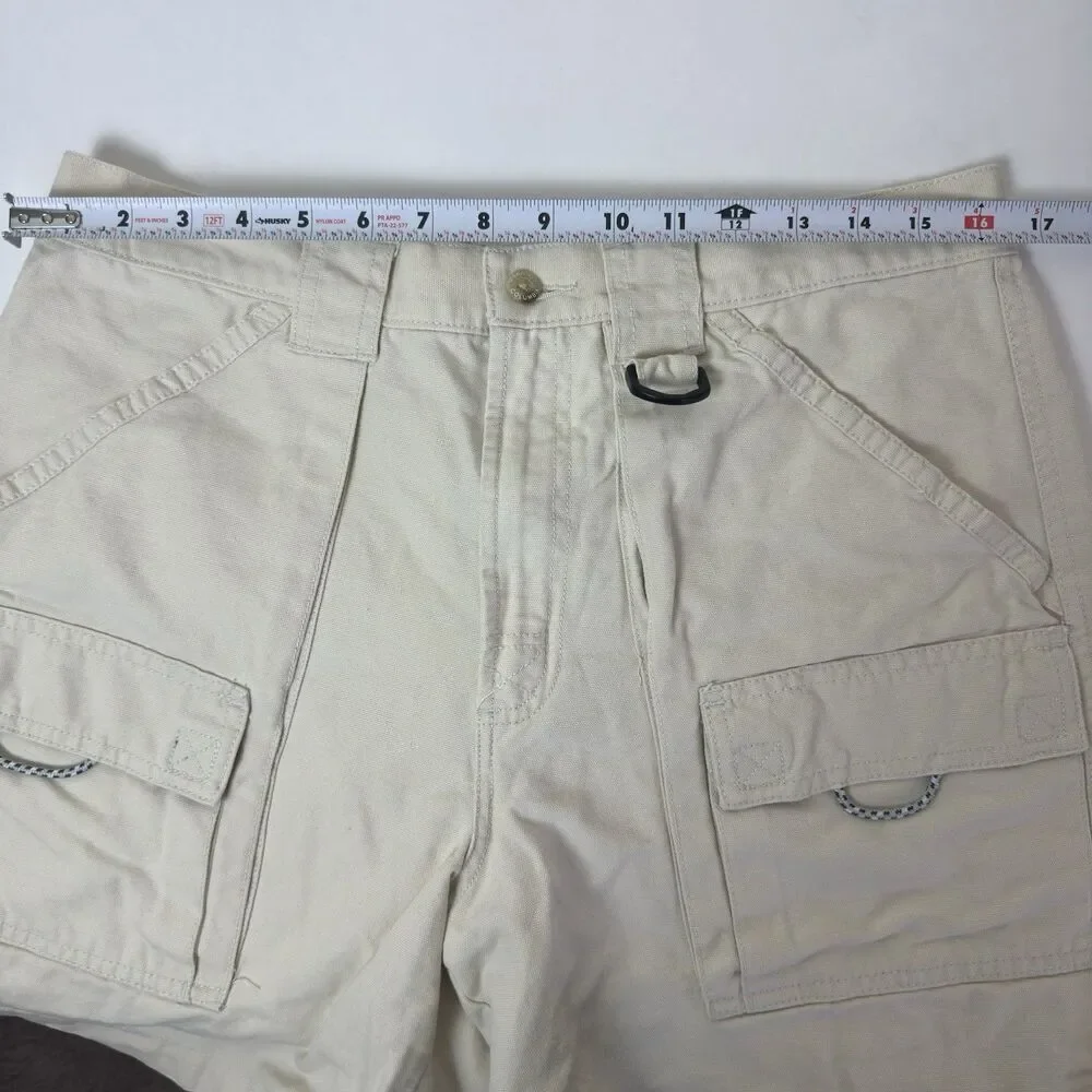 Vintage Columbia PFG Cargo Shorts Mens Medium Beige Cotton Fishing Elastic